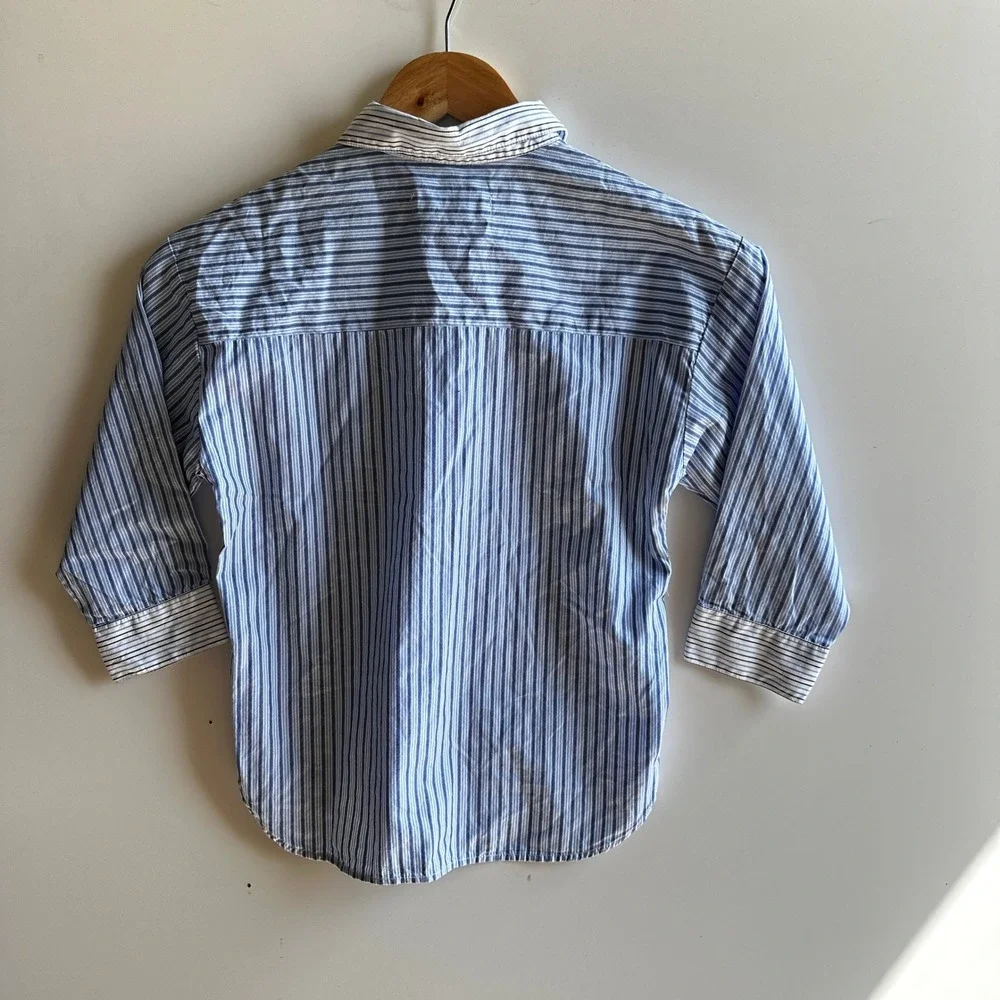 Zara Kids Button Down Shirt Blue/White Striped 3/4‎ Sleeve Classic Cotton NWT
